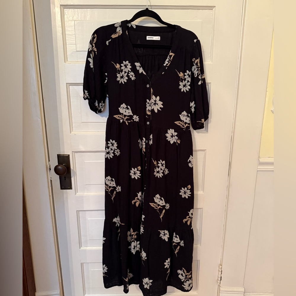 Sonoma Black Ruffled Dress with Puff Sleeves